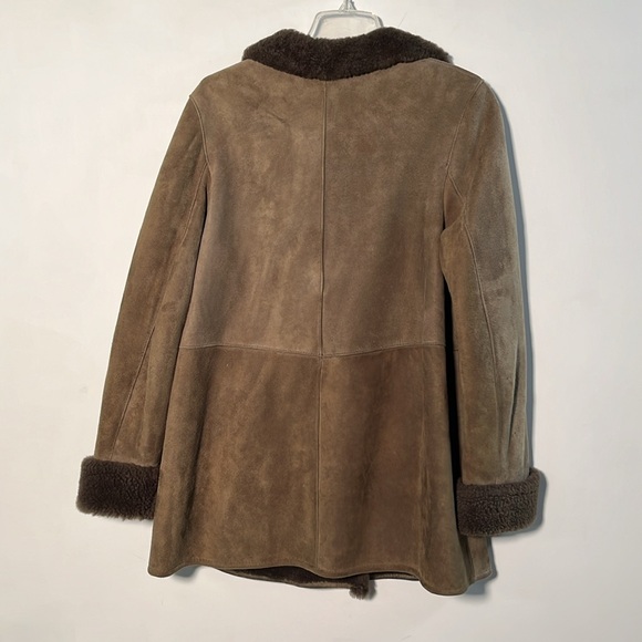 DUCK SPORT Genuine Shearling Sheepskin Suede/Fur Lined Button Pocket Car Coat M - Picture 2 of 16
